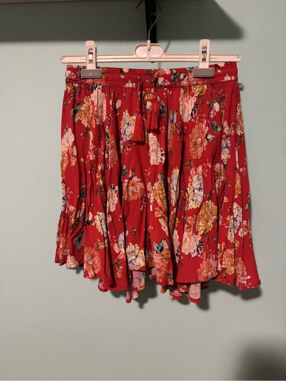 O'Neill Red Floral Tiered Skater Skirt